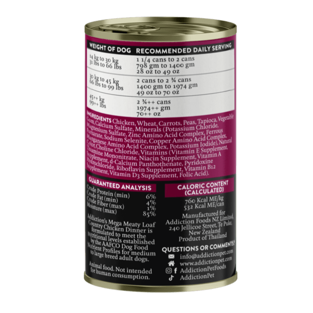 Addiction Addiction Mega Country Chicken Dinner Loaf - Food - Wet - Bag - Warkworth