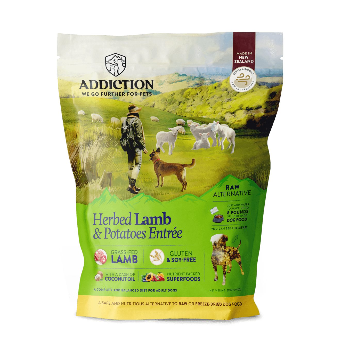 Addiction Herbed Lamb & Potatoes, Compete & Balanced, Limited Ingredients Raw Alternative Dog Food - Tuck In Healthy Pet Food & Animal Natural Health Supplies