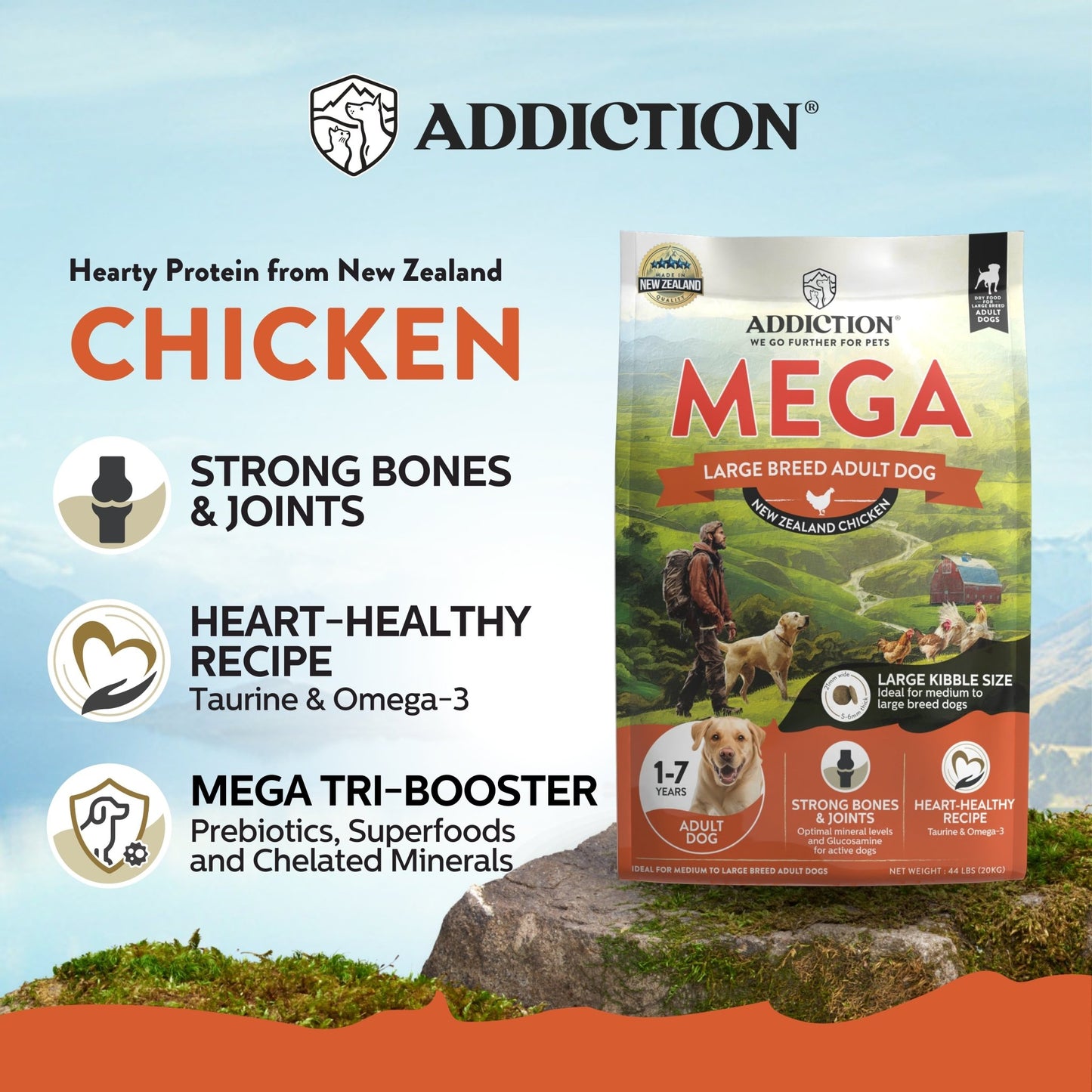 Addiction MEGA Large Breed Adult, Complete & Balanced Dry Dog Food - Dry - Bag - Warkworth