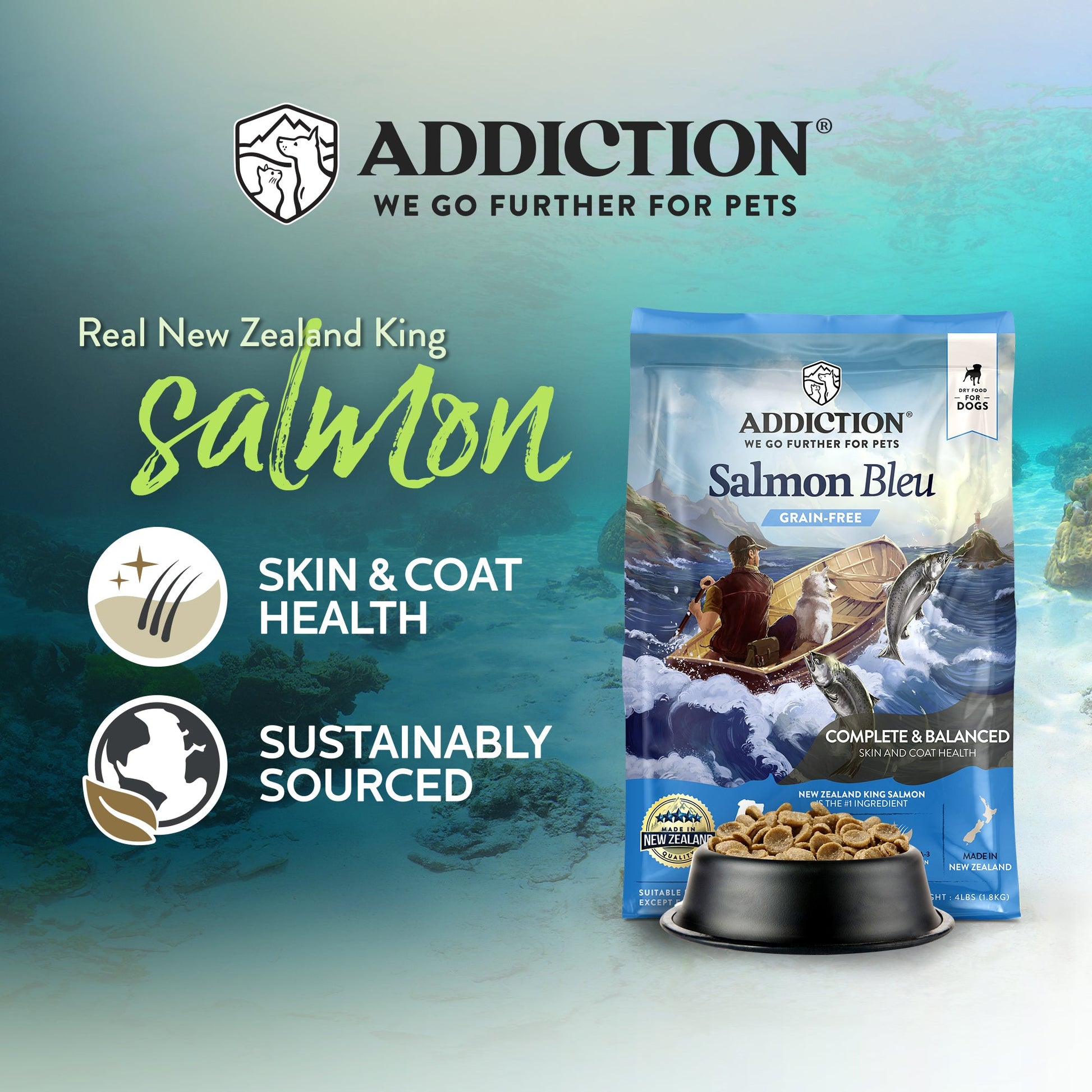 Addiction Salmon Bleu, Complete &Balanced, Skin & Coat Dry Dog Food - Dry - 15kg Bag - Warkworth