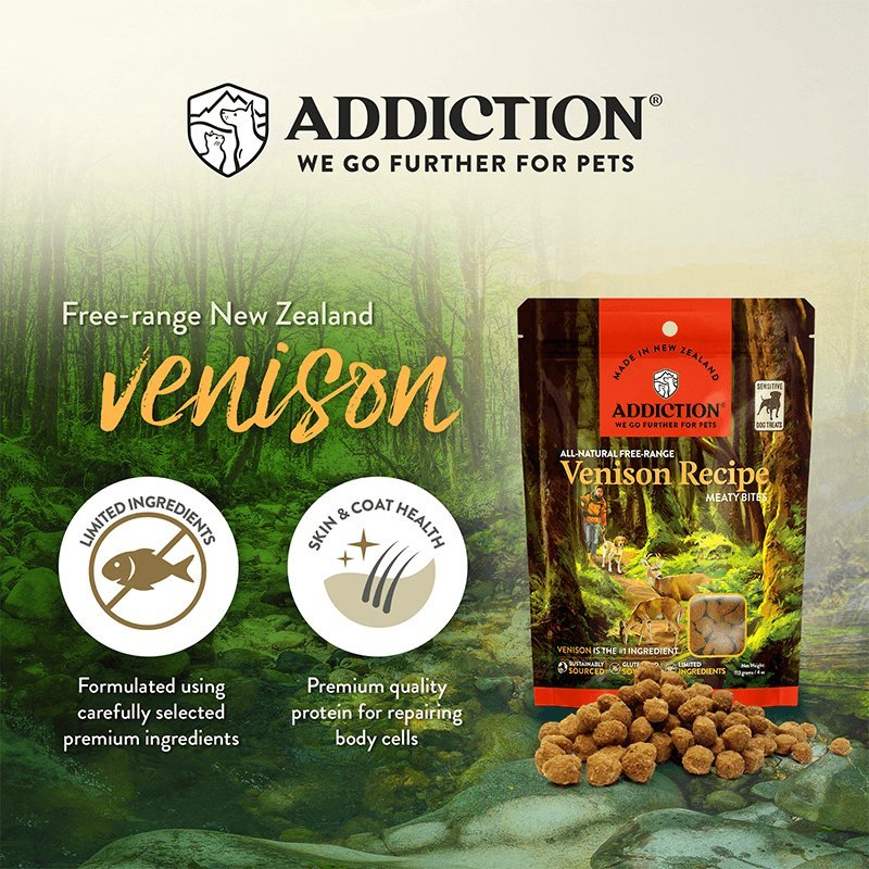 Addiction Venison Meaty Bites - Tuck In Healthy Pet Food & Animal Natural Health Supplies