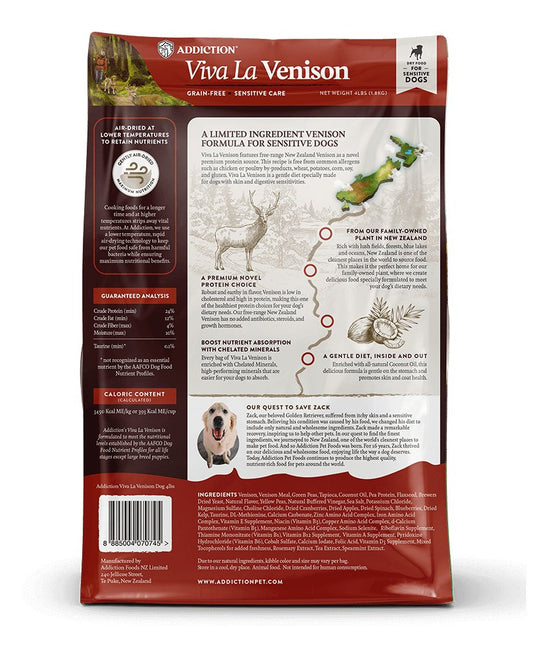 Addiction Viva La Venison, Sensitive Care, Novel Protein Dry Dog Food - Tuck In Healthy Pet Food & Animal Natural Health Supplies