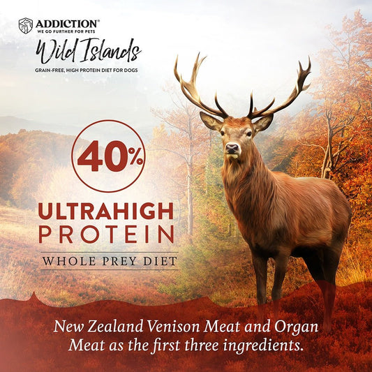 Addiction Wild Islands Forest Meat, High Protein, Free-Range Venison Dry Dog Food - Tuck In Healthy Pet Food & Animal Natural Health Supplies