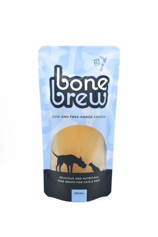 Essential Broth - Bone Brew - Dog & Cat Food - Frozen - Chicken & Duck - 325ml Bag Front - Warkworth - Healthy Digestion Aid