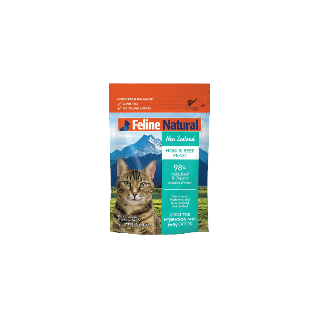 Feline Natural Grain - Free 85g Pouches for Cats - Hoki & Beef - Tuck In Healthy Pet Food & Animal Natural Health Supplies