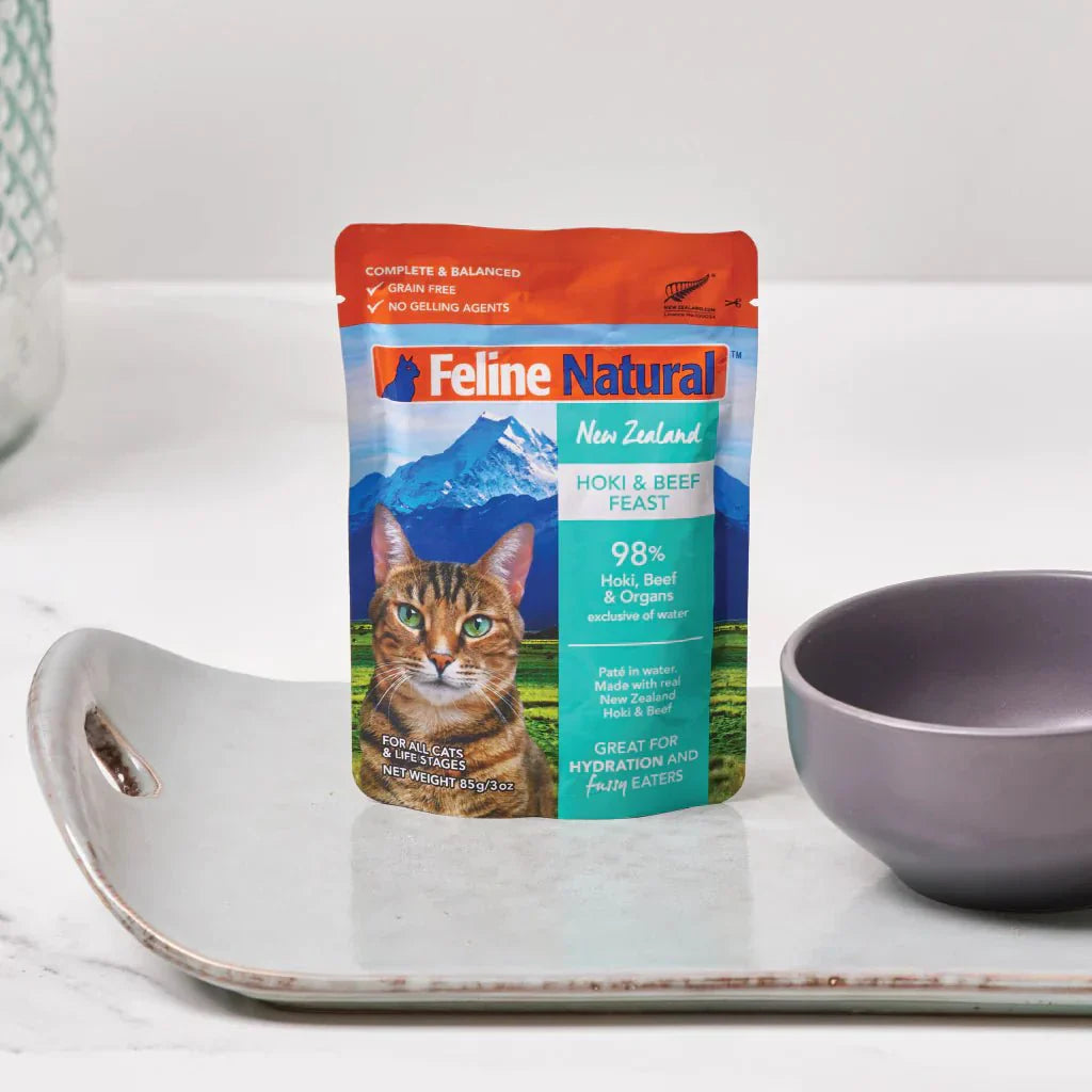 Feline Natural Grain - Free 85g Pouches for Cats - Hoki & Beef - Tuck In Healthy Pet Food & Animal Natural Health Supplies