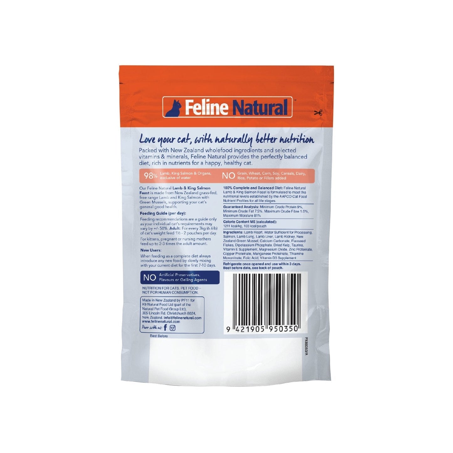 Feline Natural Grain-Free 85g Pouches - Lamb & King Salmon - Tuck In Healthy Pet Food & Animal Natural Health Supplies