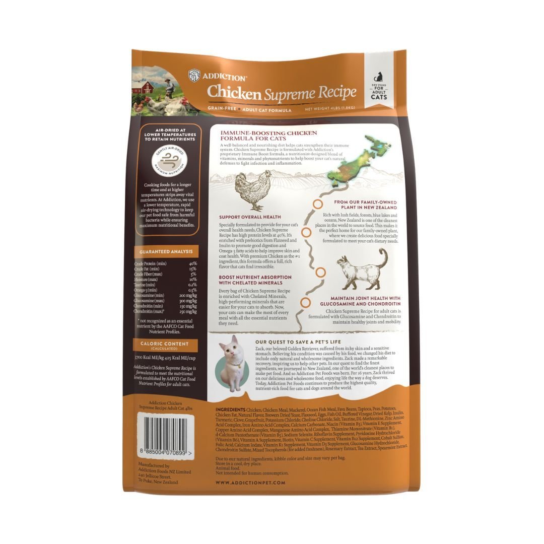 Addiction Chicken Supreme - Adult Cat, Complete & Balanced, Immune Boost Dry Cat Food - Food - Dry - Tuck In Healthy Pet Food & Animal Natural Health Supplies