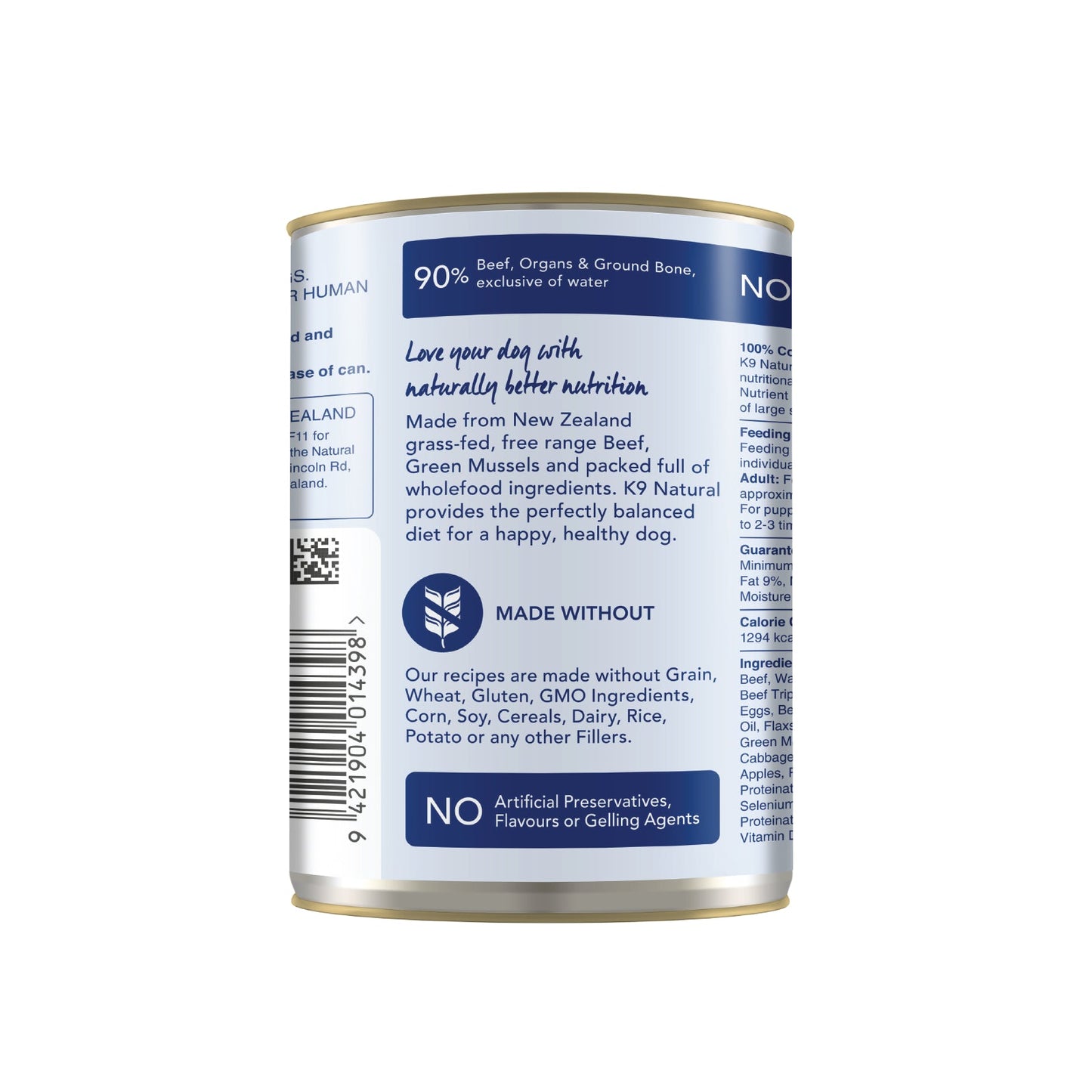 K9 Natural Beef Feast Can - 370g - Tuck In Healthy Pet Food & Animal Natural Health Supplies
