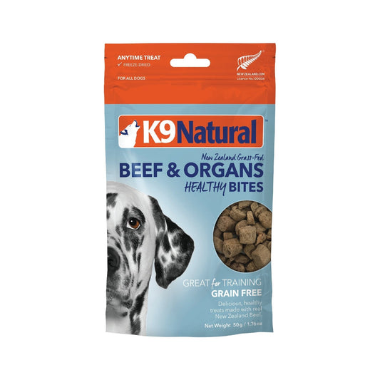 K9 Natural Grain-Free Freeze-Dried Dog Treats, Beef Bites 50g - Tuck In Healthy Pet Food & Animal Natural Health Supplies
