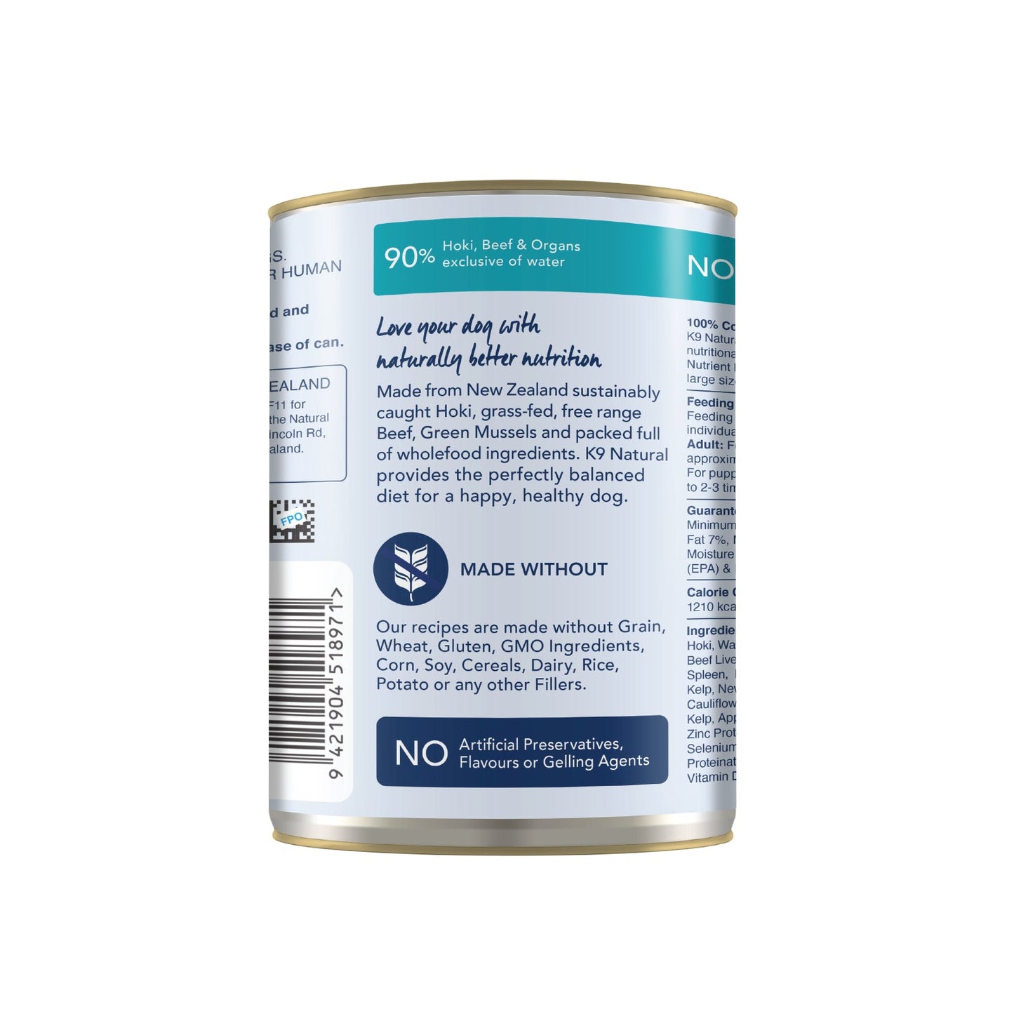 K9 Natural Hoki & Beef Feast Can - 370g - Tuck In Healthy Pet Food & Animal Natural Health Supplies