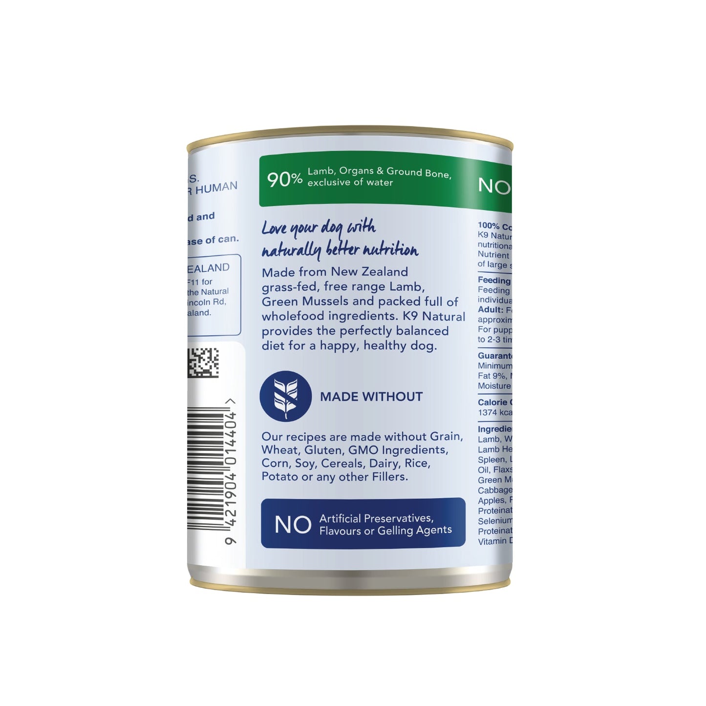 K9 Natural Lamb Feast Can - 370g - Tuck In Healthy Pet Food & Animal Natural Health Supplies