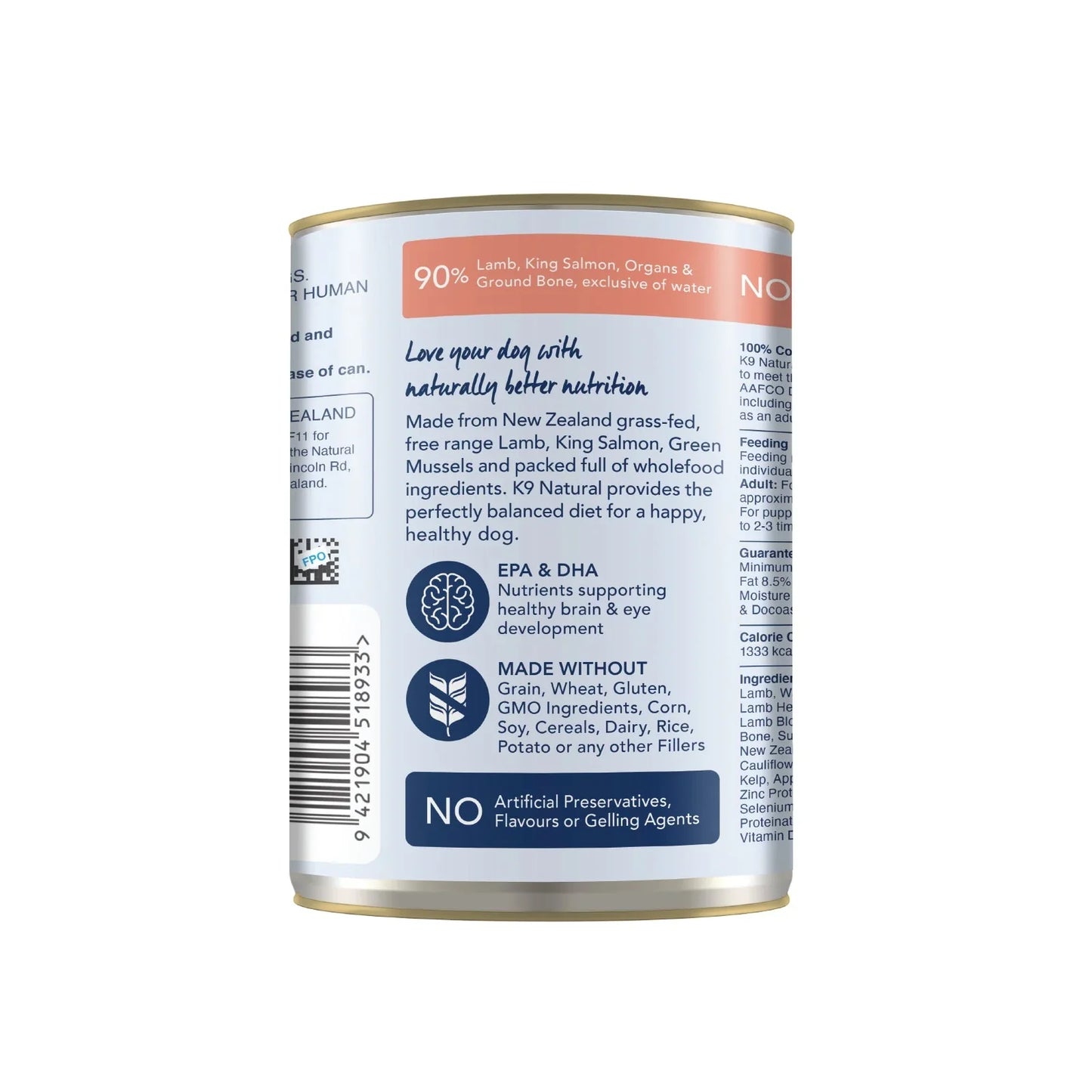 K9 Natural Lamb & King Salmon Feast Can - 370g - Tuck In Healthy Pet Food & Animal Natural Health Supplies