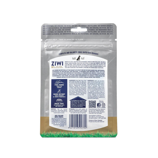 ZIWI Peak® Beef Flavoured Good Dog Rewards™ Training Treats - 85g bag - package back - Air-Dried Single Protein