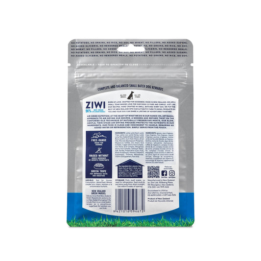 ZIWI Peak® Lamb Flavoured Good Dog Rewards™ Training Treats - 85g bag - package back - Air-Dried Single Protein