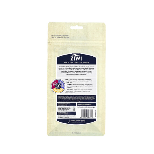 ZIWI Peak® Air-Dried Lamb Ears - Liver Coated Chews for dogs - Single Protein - Delicious Treat - 60g bag - back- Warkworth