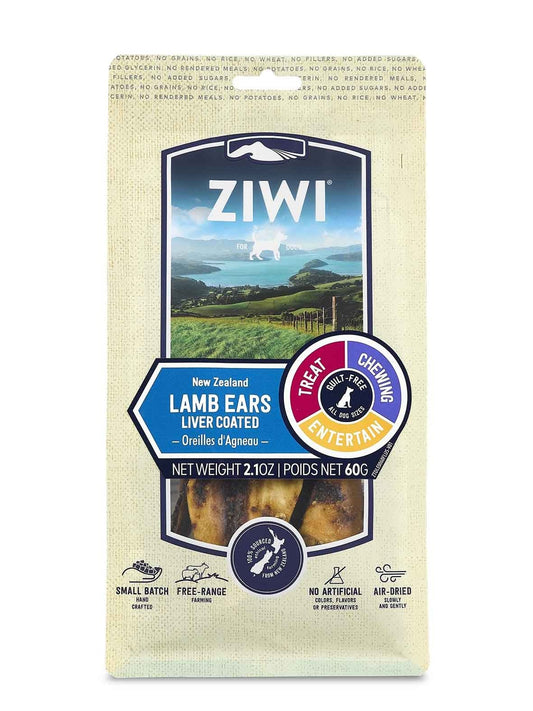 ZIWI Peak® Air-Dried Lamb Ears - Liver Coated Chews for dogs - Single Protein - Delicious Treat - 60g bag - front - Warkworth