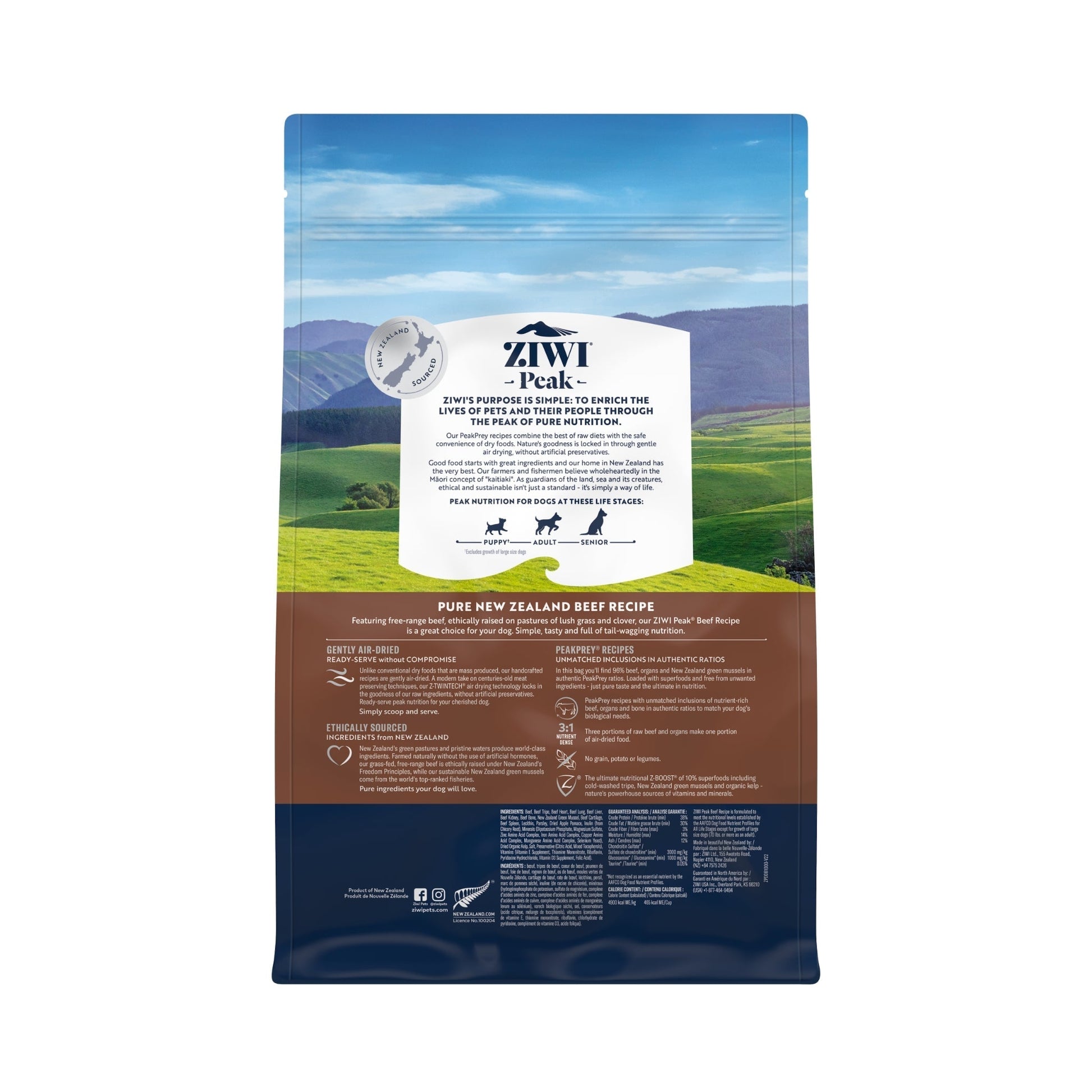 ZIWI Peak Air - dried Original Series Beef Recipe for dogs - Air Dried - 1kg Bag - Warkworth