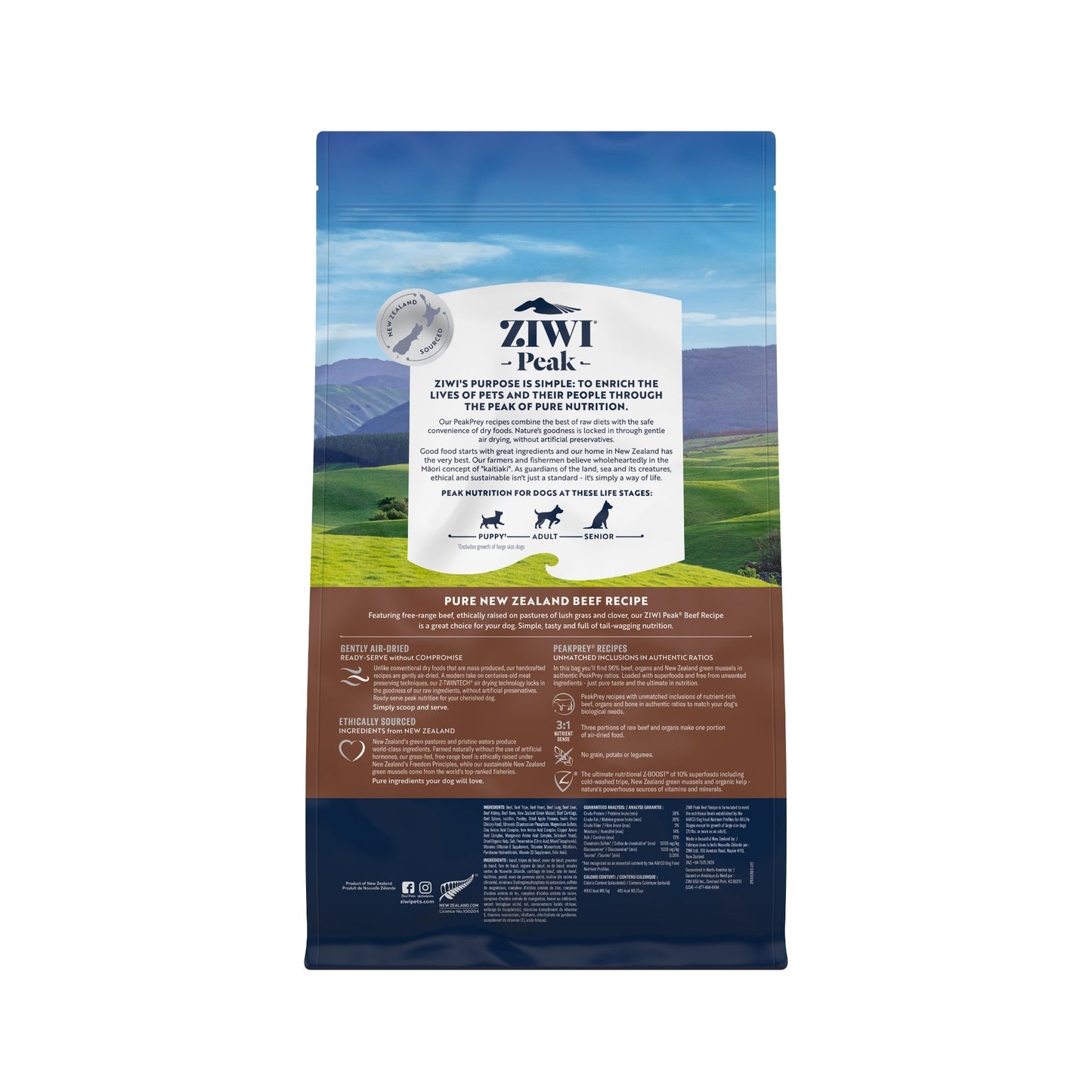 ZIWI Peak Air - dried Original Series Beef Recipe for dogs - Air Dried - 454g Bag - Warkworth