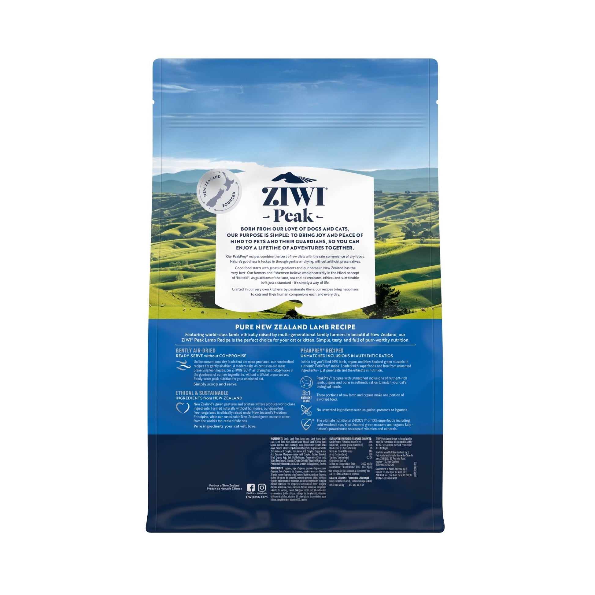 ZIWI Peak Air - Dried Original Series Lamb Recipe for cats - Air Dried - 1kg Bag - Warkworth