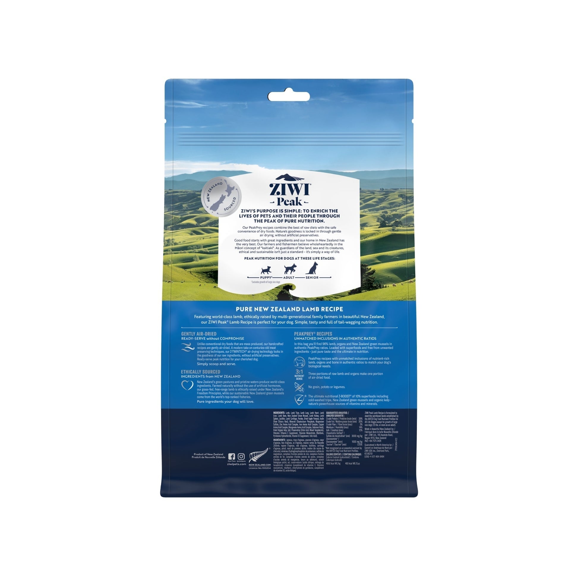ZIWI Peak Air - dried Original Series Lamb Recipe for dogs - Air Dried - 454gm Bag - Warkworth