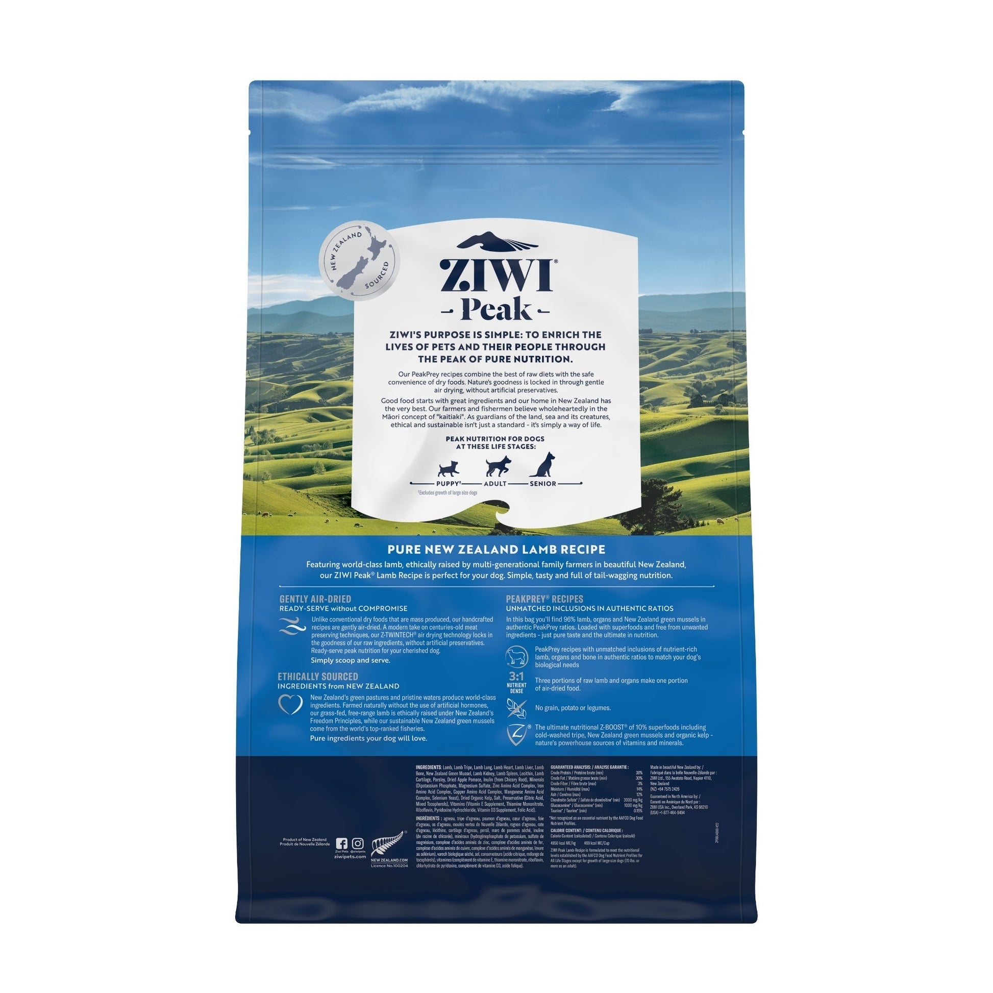 ZIWI Peak Air - dried Original Series Lamb Recipe for dogs - Air Dried - 1kg Bag - Warkworth
