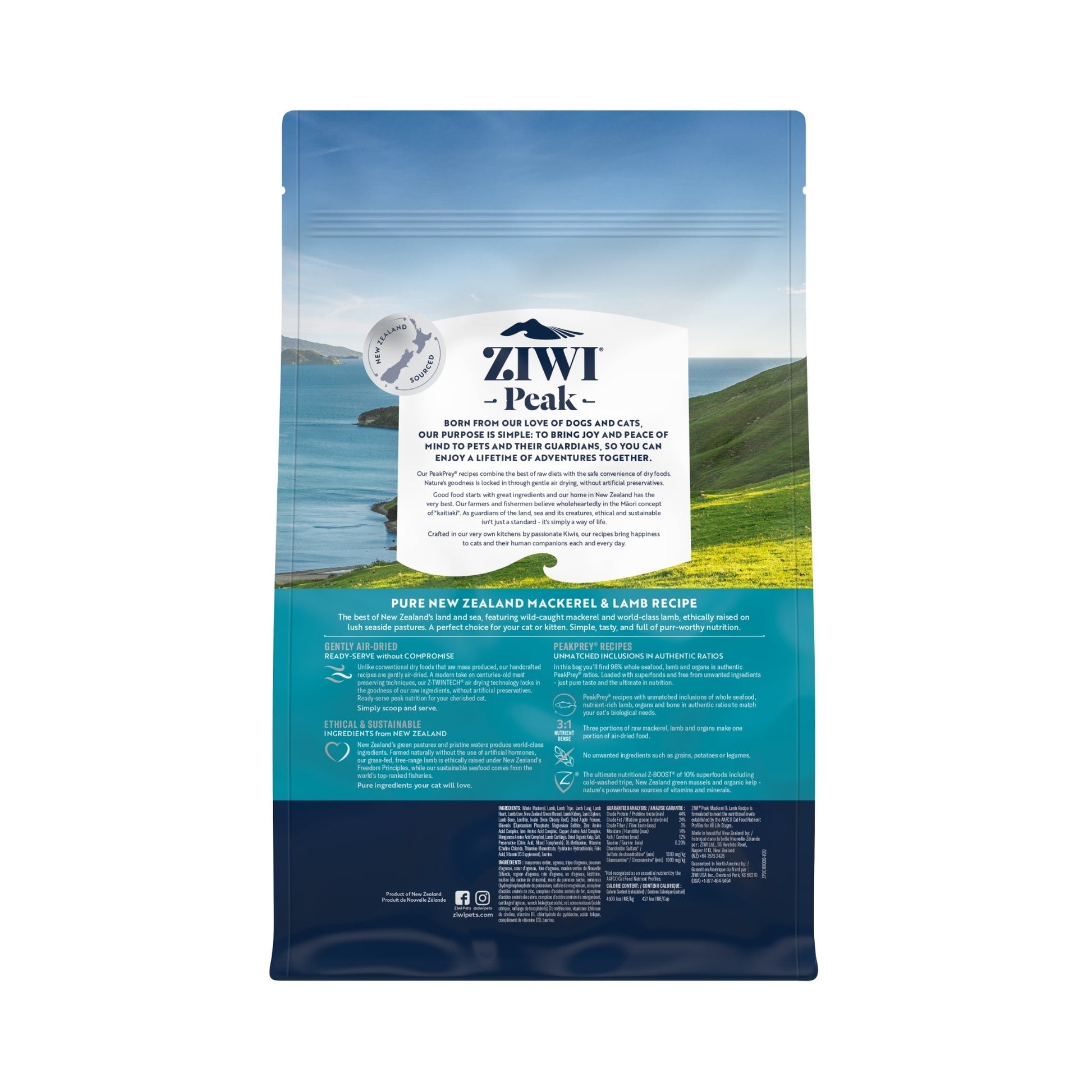 ZIWI Peak Air - Dried Original Series Mackerel & Lamb Recipe for cats - Air Dried - 1kg Bag - Warkworth
