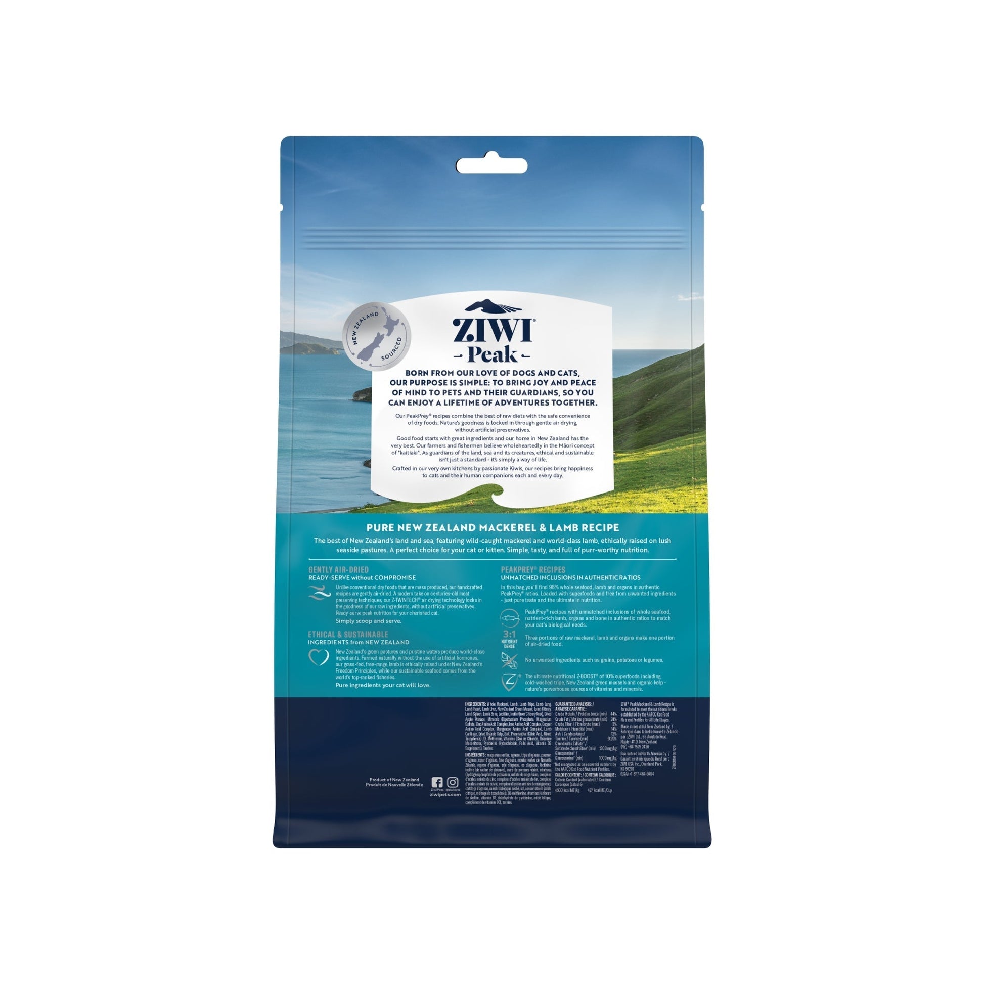 ZIWI Peak Air - Dried Original Series Mackerel & Lamb Recipe for cats - Air Dried - 400g Bag - Warkworth