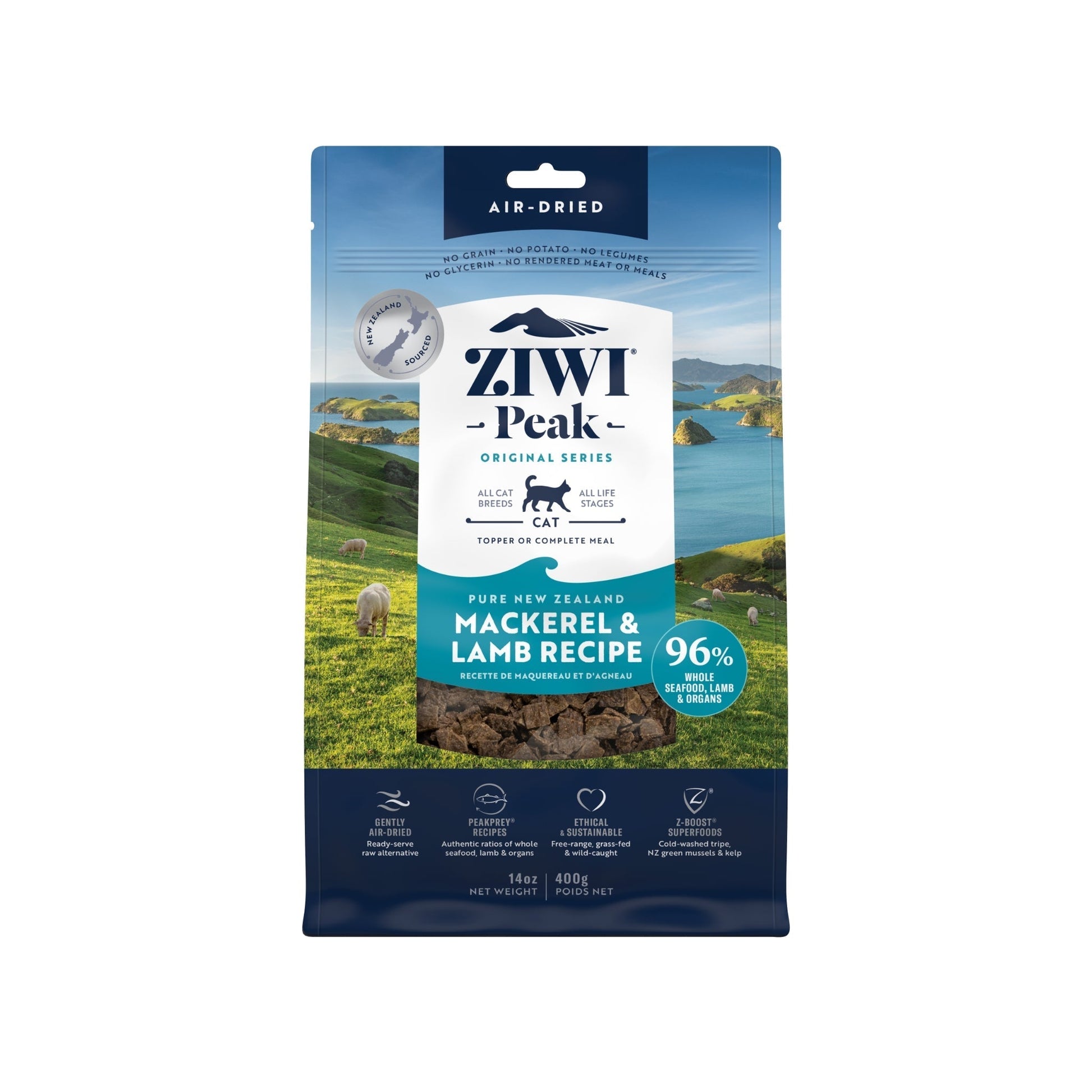 ZIWI Peak Air - Dried Original Series Mackerel & Lamb Recipe for cats - Air Dried - 400g Bag - Warkworth