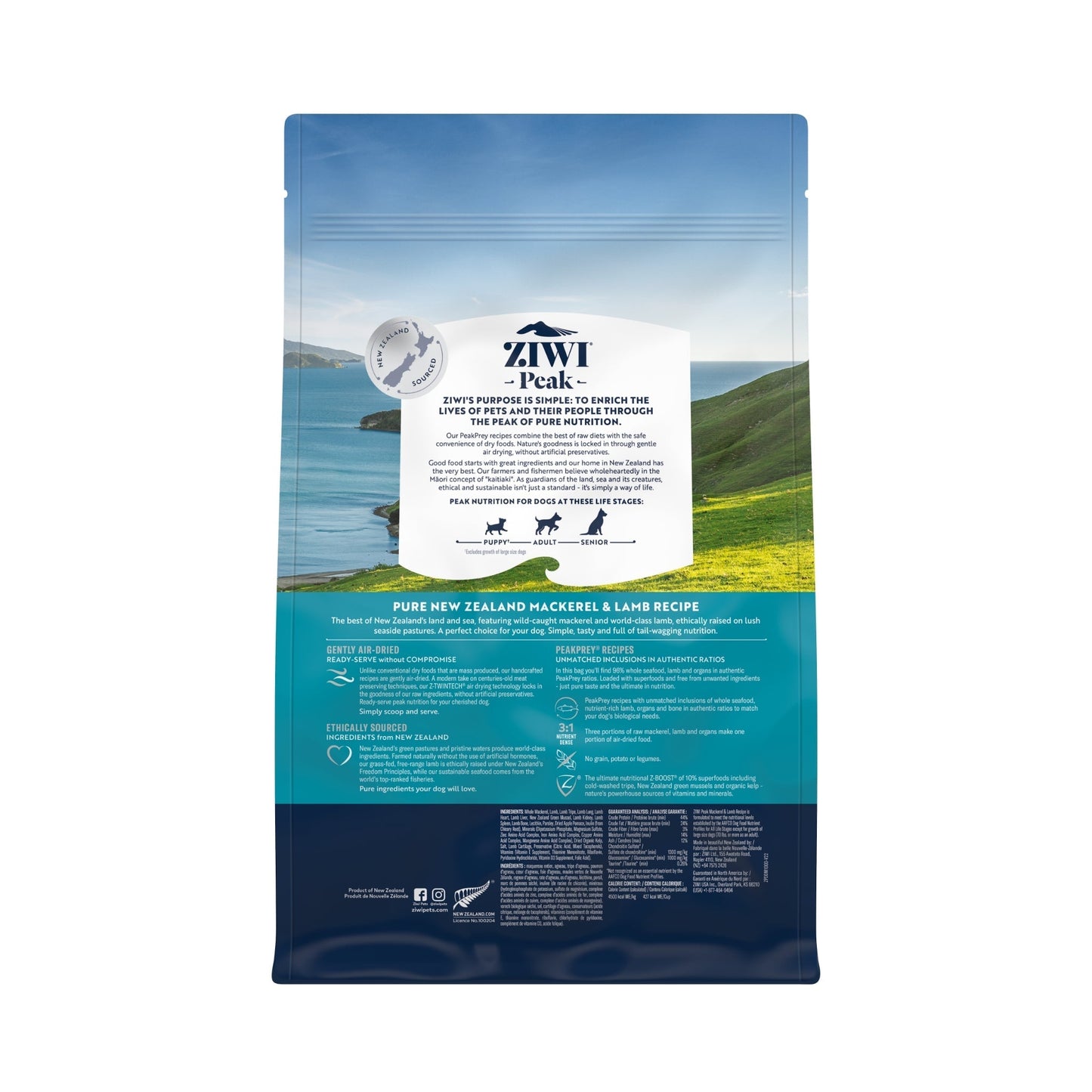 ZIWI Peak Air - dried Original Series Mackerel & Lamb Recipe for dogs - Air Dried - 1kg Bag - Warkworth