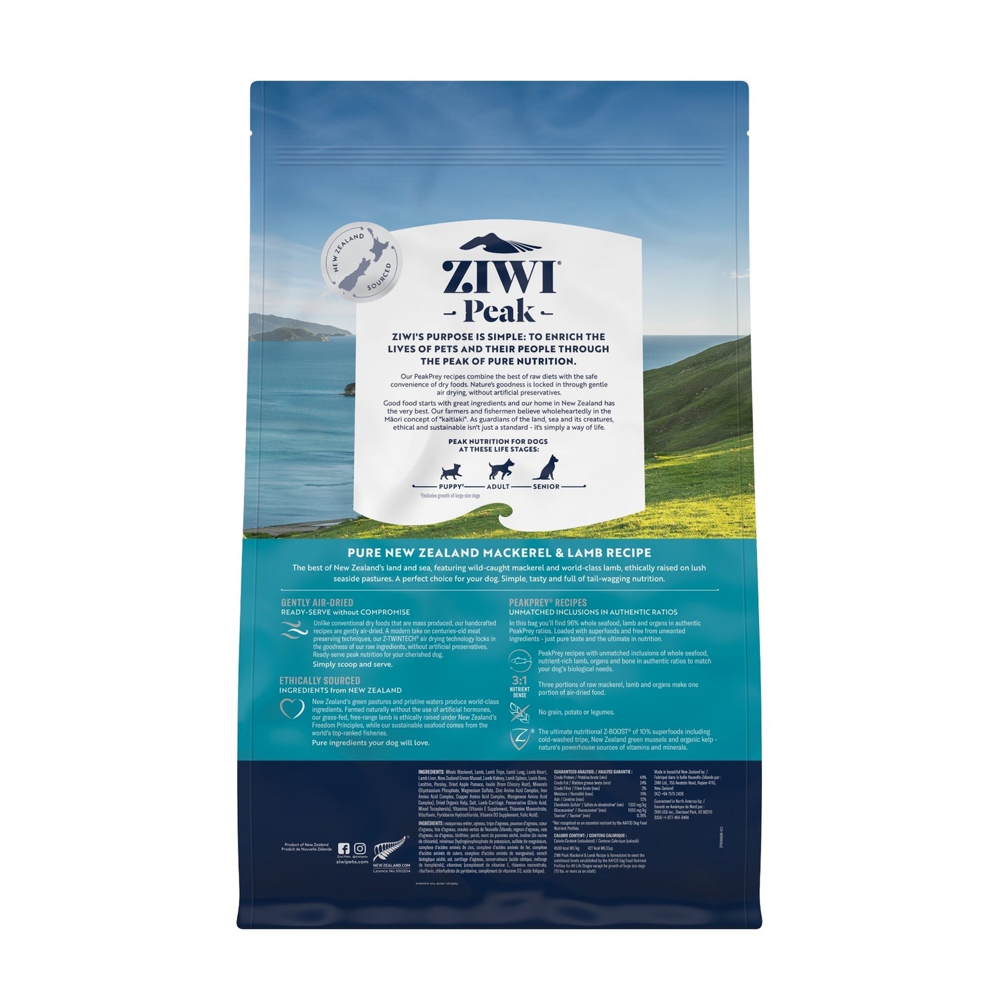 ZIWI Peak Air - dried Original Series Mackerel & Lamb Recipe for dogs - Air Dried - 4kg Bag - Warkworth
