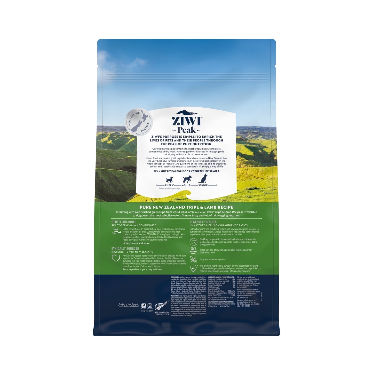 ZIWI Peak Air - dried Original Series Tripe & Lamb Recipe for dogs - Air Dried - 1kg Bag - Warkworth