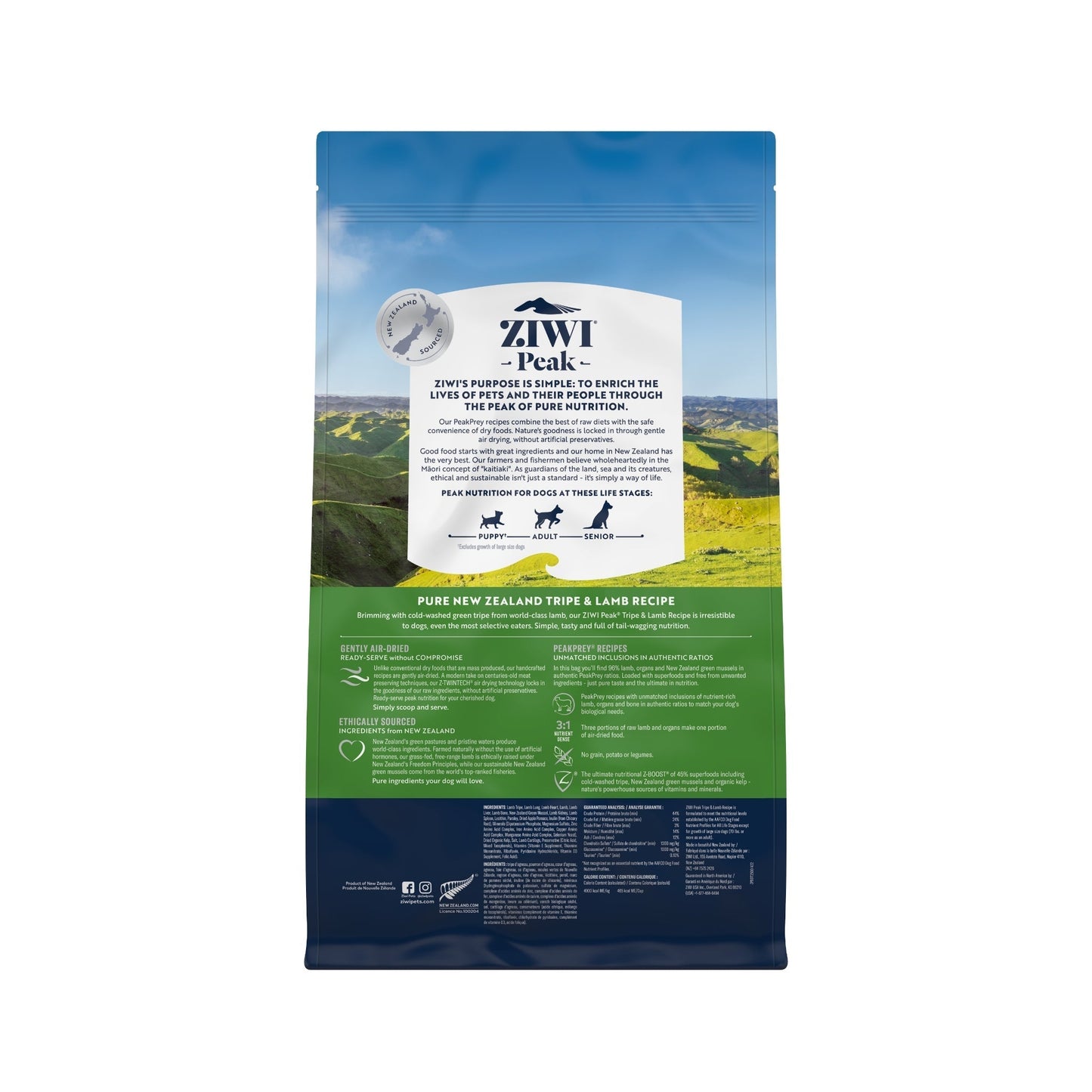ZIWI Peak Air - dried Original Series Tripe & Lamb Recipe for dogs - Air Dried - 2.5kg Bag - Warkworth