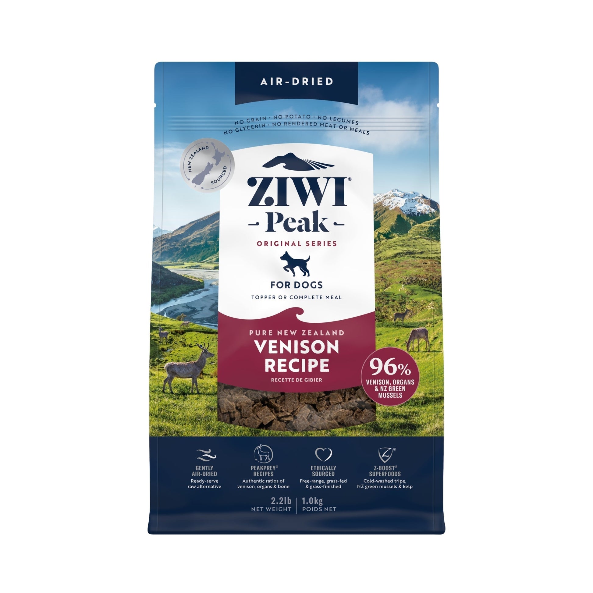 ZIWI Peak® Original Series Air-Dried Venison Recipe for Dogs - 454g bag - package front - Warkworth - Raw Alternative Topper