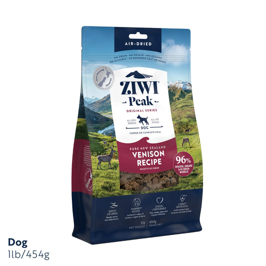 ZIWI Peak® Original Series Air-Dried Venison Recipe for Dogs - 454g bag left angle - Warkworth - Raw Alternativee or Topper