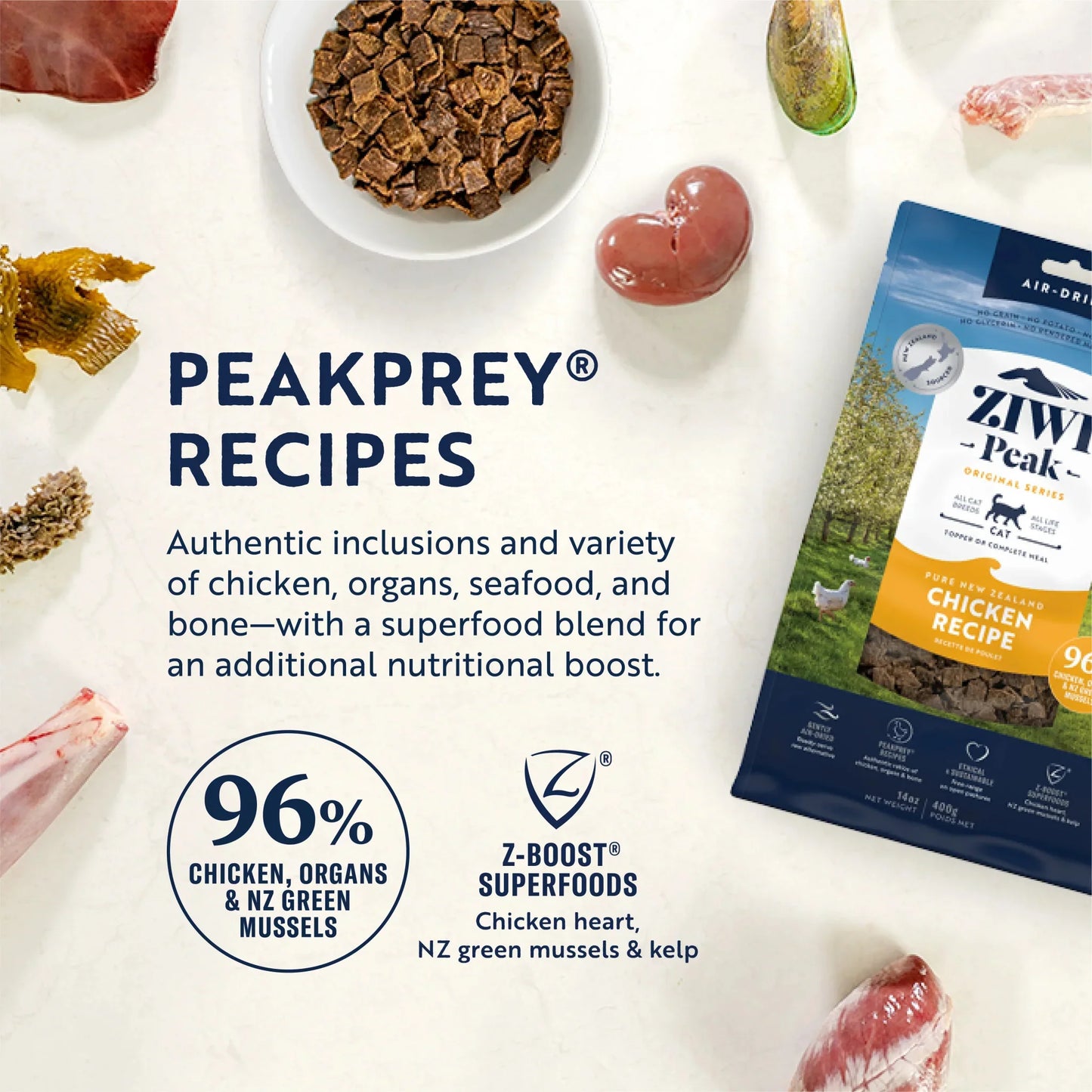 ZIWI Peak Air - Dried Original Series Free - Range Chicken Recipe for Cats - Air Dried - 1kg Bag - Warkworth