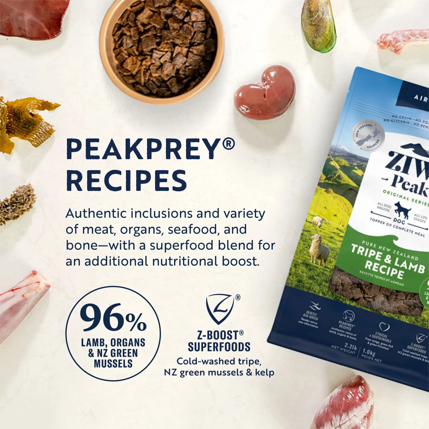 ZIWI Peak Air - dried Original Series Tripe & Lamb Recipe for dogs - Air Dried - 2.5kg Bag - Warkworth
