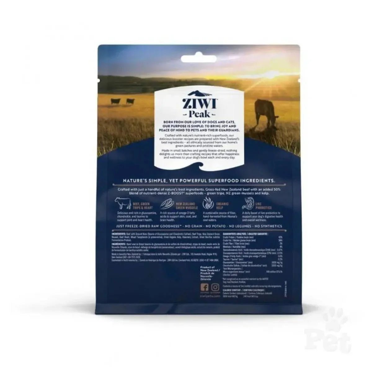 ZIWI Peak® Raw Superboost Beef Recipe - Food - Freeze-Dried - 114g Bag Back - Warkworth - Live Probiotic for Gut Health
