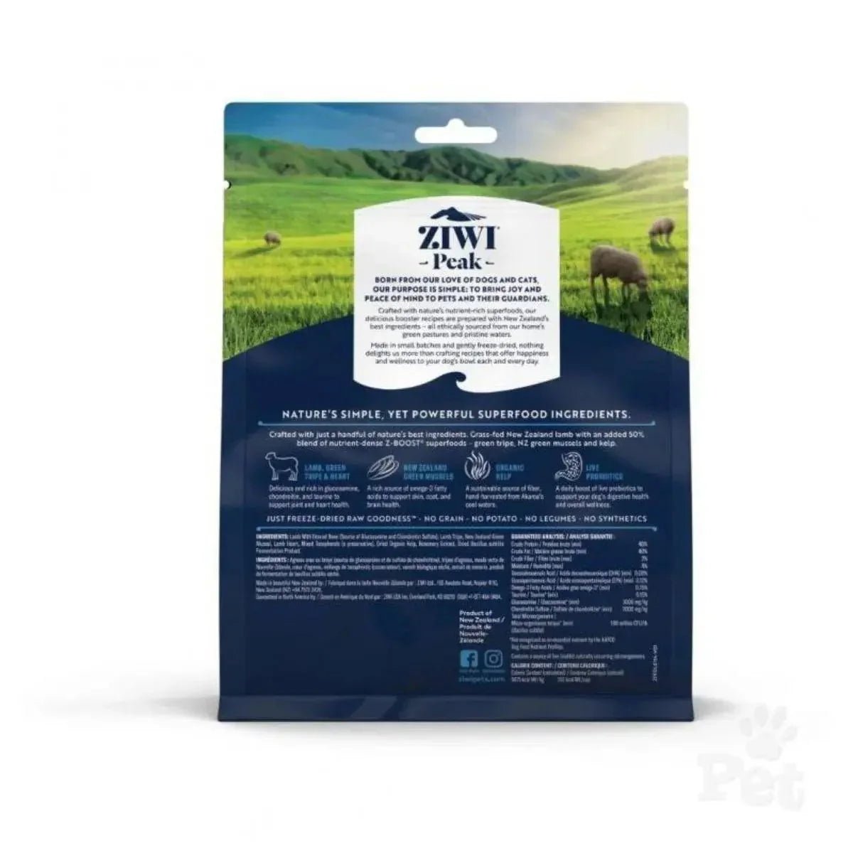 ZIWI Peak® Raw Superboost Lamb Recipe - Food - Freeze-Dried - 114g Bag Back - Warkworth - Live Probiotic for Gut Health