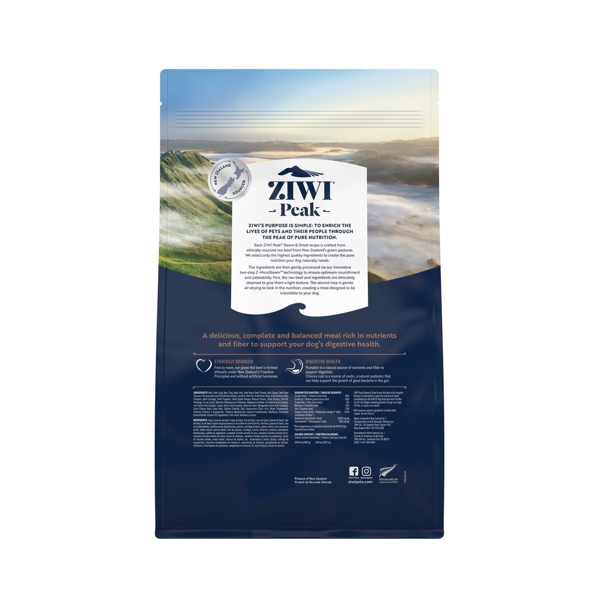 ZIWI Peak® Steam & Dried Beef with Pumpkin for dogs - Dry - 1.5kg Bag Back - Warkworth - Healthy Raw Alternative