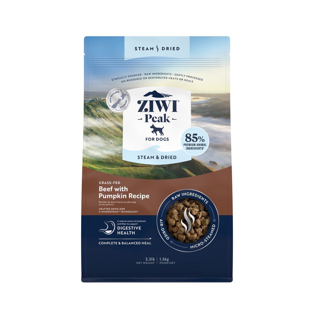 ZIWI Peak® Steam & Dried Beef with Pumpkin for dogs - Dry - 1.5kg Bag Front - Warkworth - Healthy Raw Alternative