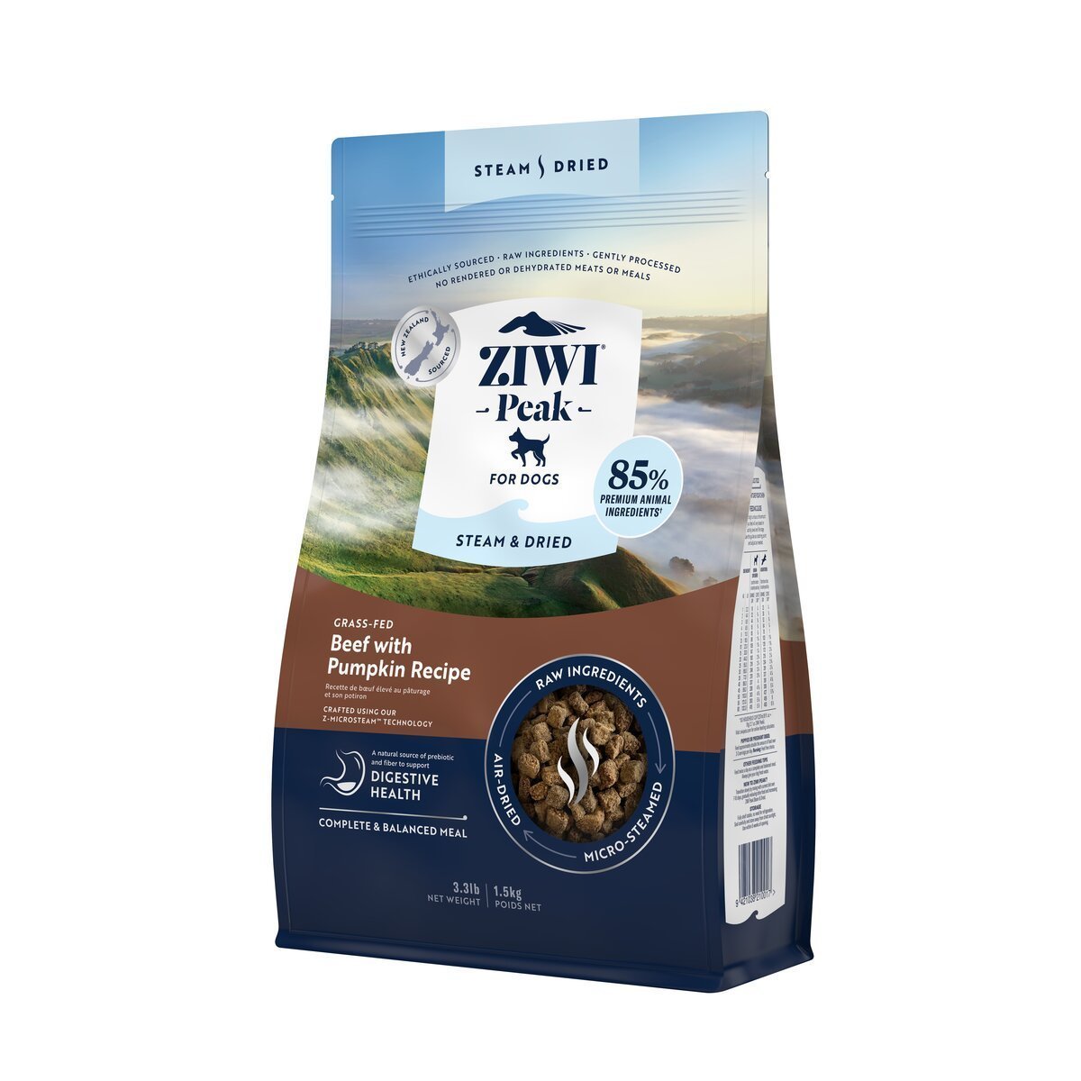 ZIWI Peak® Steam & Dried Beef with Pumpkin for dogs - Dry - 1.5kg Bag Right Angle - Warkworth - Healthy Raw Alternative