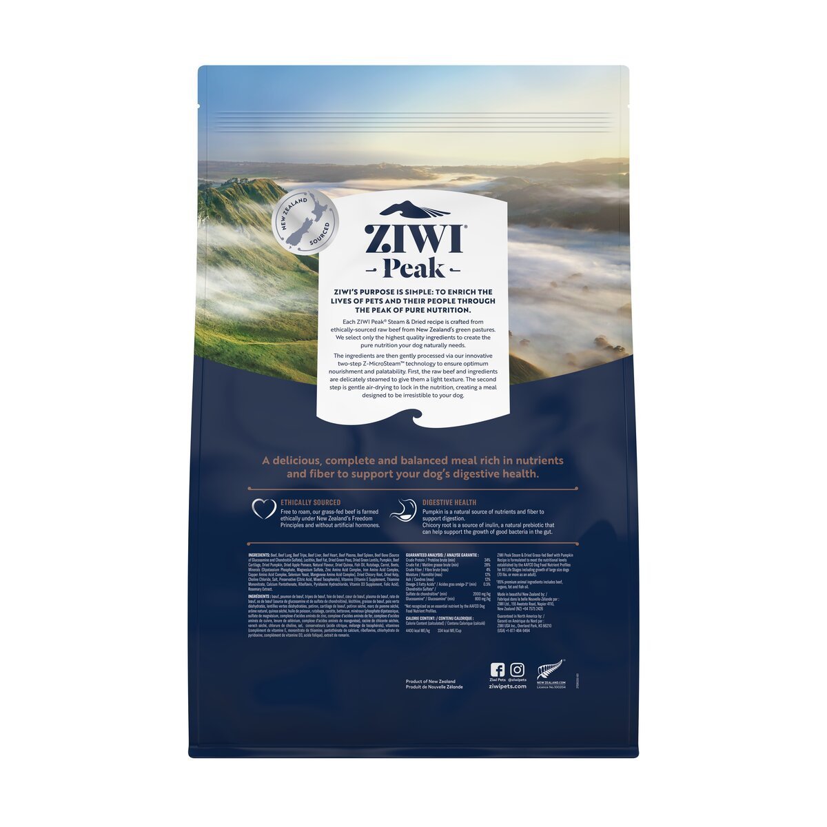 ZIWI Peak® Steam & Dried Beef with Pumpkin for dogs - Dry - 3.2kg Bag Back - Warkworth - Healthy Raw Alternative