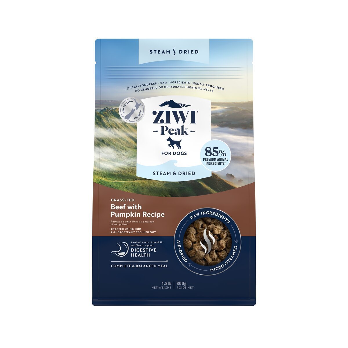 ZIWI Peak® Steam & Dried Beef with Pumpkin for dogs - Dry - 800g Bag Front - Warkworth - Healthy Raw Alternative