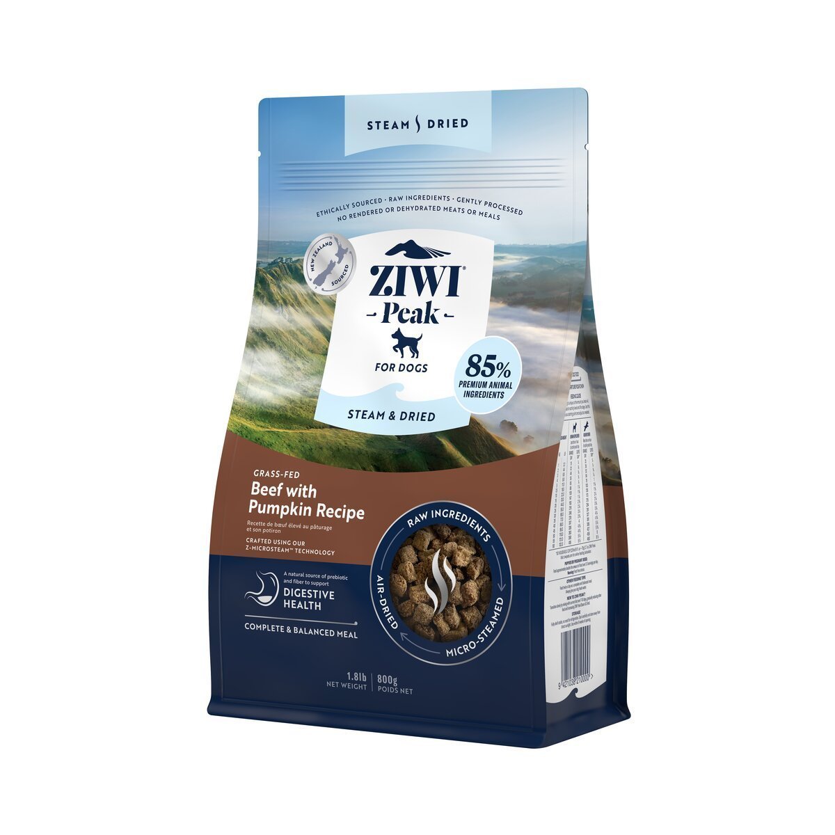 ZIWI Peak® Steam & Dried Beef with Pumpkin for dogs - Dry - 800g Bag Right Angle - Warkworth - Healthy Raw Alternative