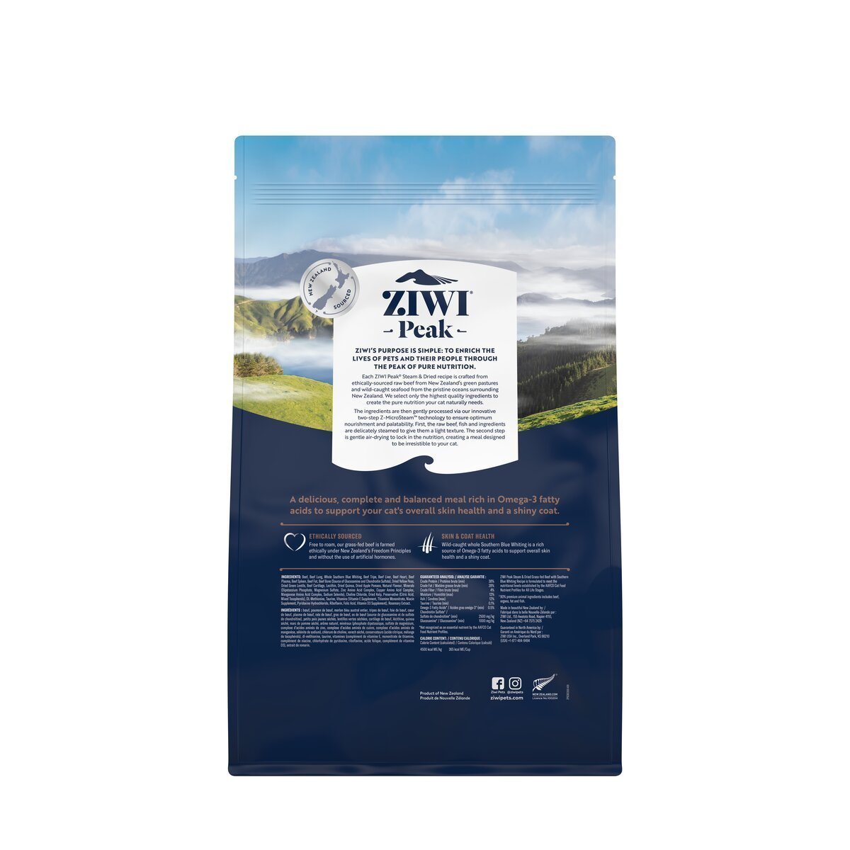 ZIWI Peak® Steam & Dried Beef with Southern Blue Whiting for cats - Dry - 2.2kg Bag Back- Warkworth - Healthy Raw Alternative