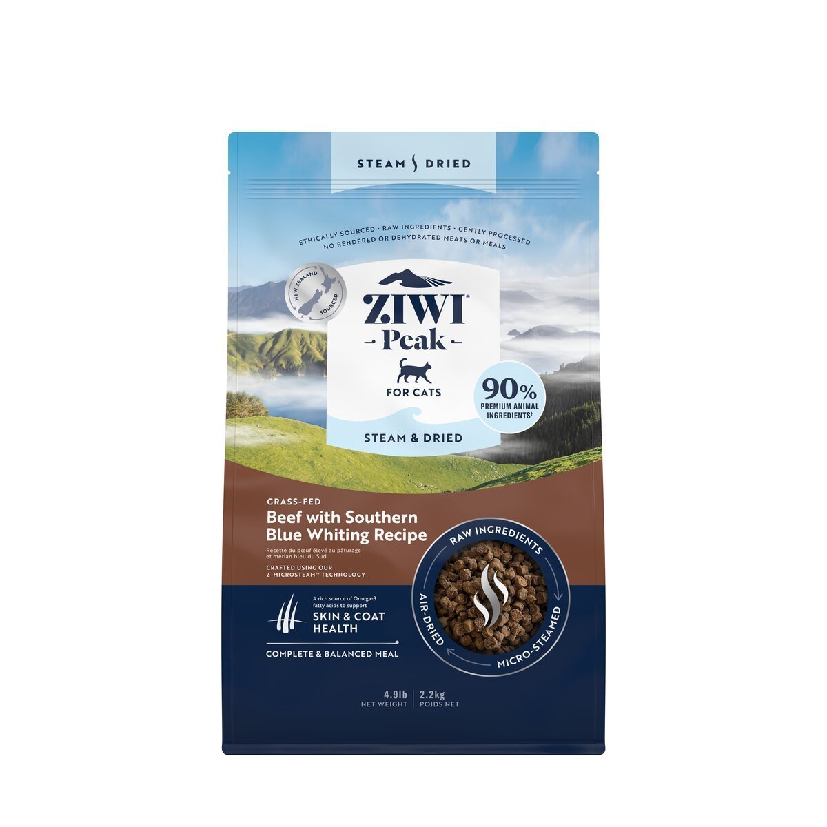 ZIWI Peak® Steam & Dried Beef with Southern Blue Whiting for cats - Dry - 2.2kg Bag Front - Warkworth - Raw Alternative