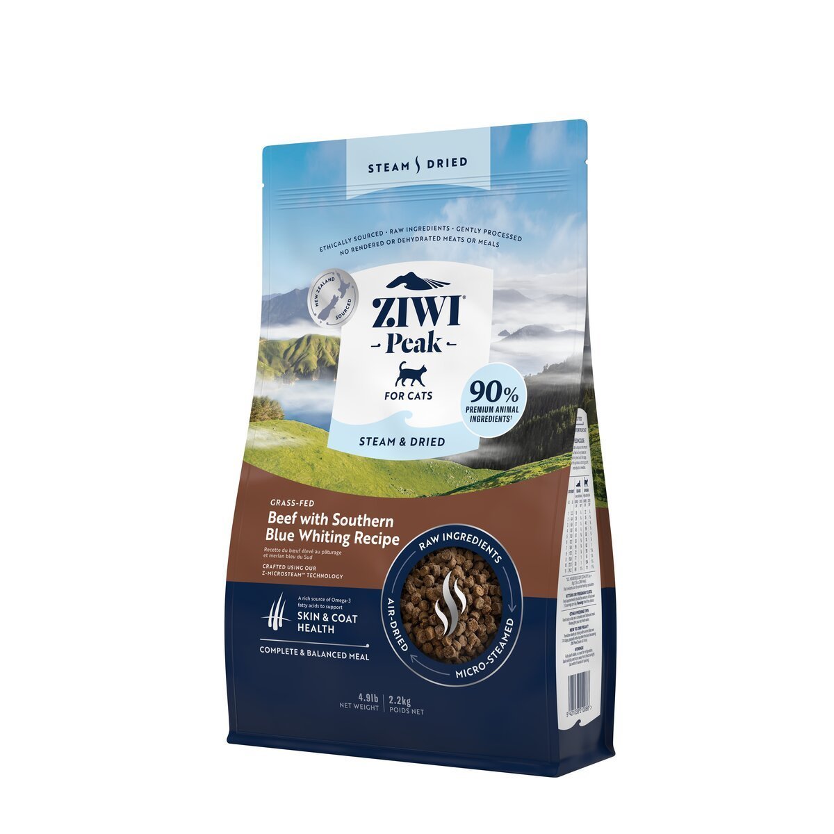 ZIWI Peak® Steam & Dried Beef with Southern Blue Whiting for cats - Dry - 2.2kg Bag Right Angle - Warkworth - Raw Alternative