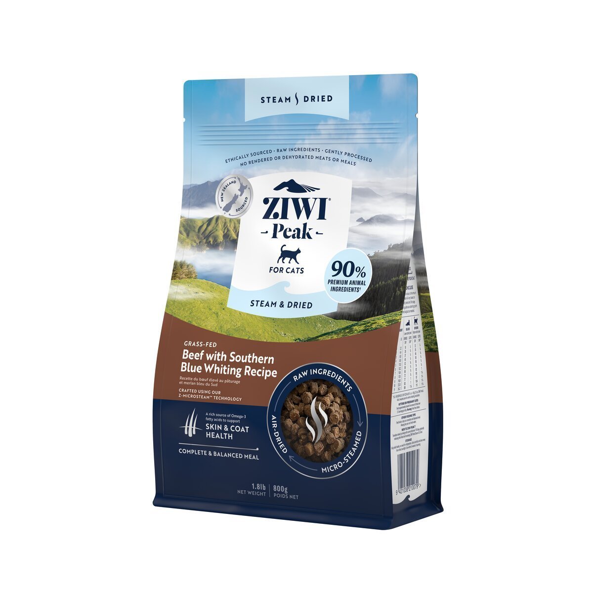ZIWI Peak® Steam & Dried Beef with Southern Blue Whiting for cats - Dry - 800g Bag Right Angle - Warkworth - Raw Alternative
