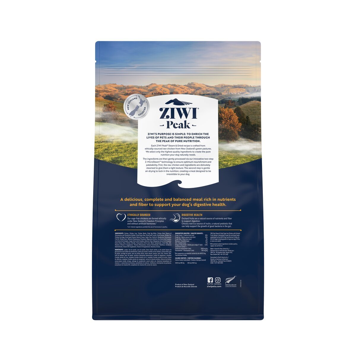 ZIWI Peak® Steam & Dried Chicken with Orchard Fruit - Food - Dry - 1.5kg Bag Back- Warkworth - Healthy Raw Alternative